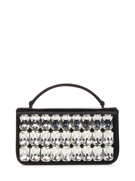 Shop Moschino Black Satin Handbag With Crystals In Grey