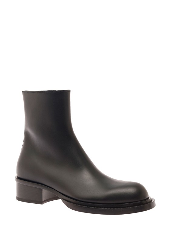 Shop Alexander Mcqueen Stack' Black Round-toe Boots In Smooth Leather