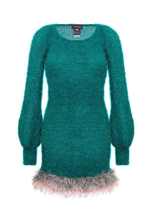 Andreeva Emerald Handmade Knit Dress With Glitter In Blue