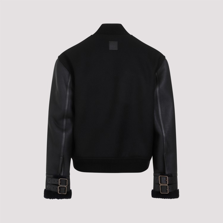 Shop Loewe Black Wool Bomber Jacket