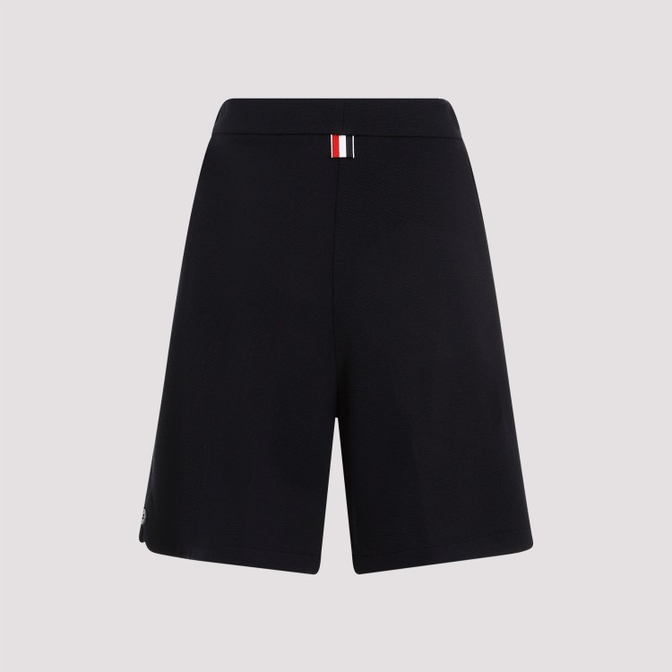 Shop Thom Browne High Waisted Navy Virgin Wool Shorts In Blue