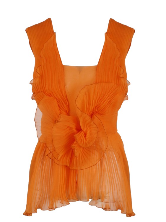 Shop Alberta Ferretti Pleated Silk Top In Orange