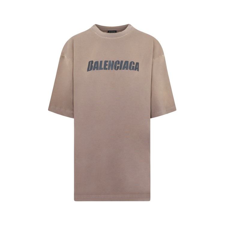 Shop Balenciaga Boxy Taupe Black Cotton T-shirt In Brown