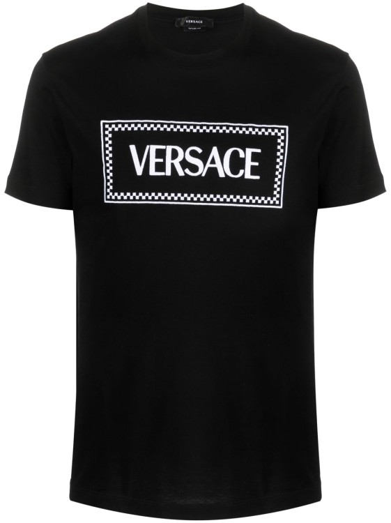 Shop Versace Black Cotton T-shirt With Logo Print