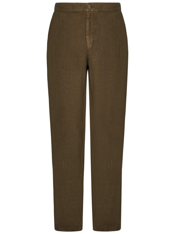 Shop Boglioli Brown Linen Straight-leg Trousers