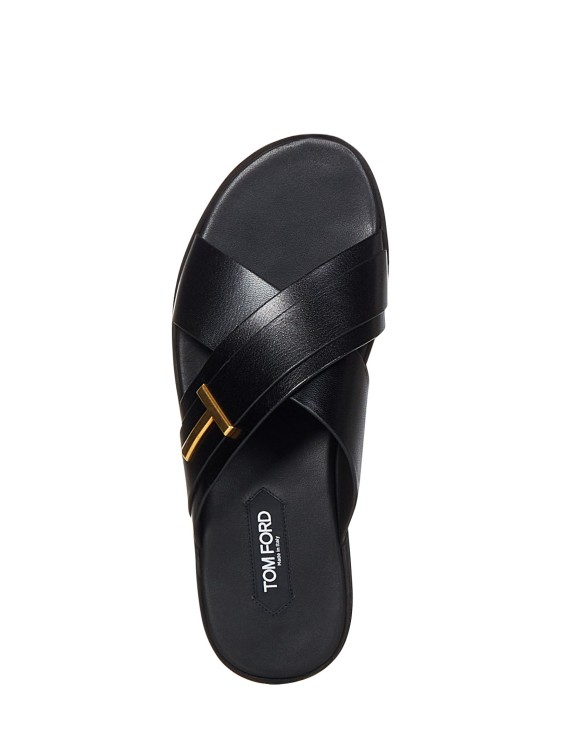 Shop Tom Ford Black Grained Leather Sandals