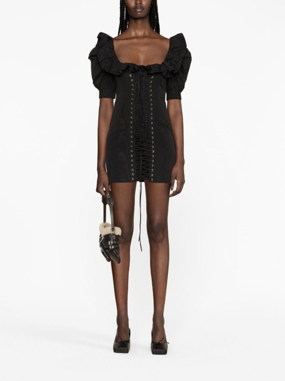 Shop Alessandra Rich Moiré Lace-up Minidress In Black