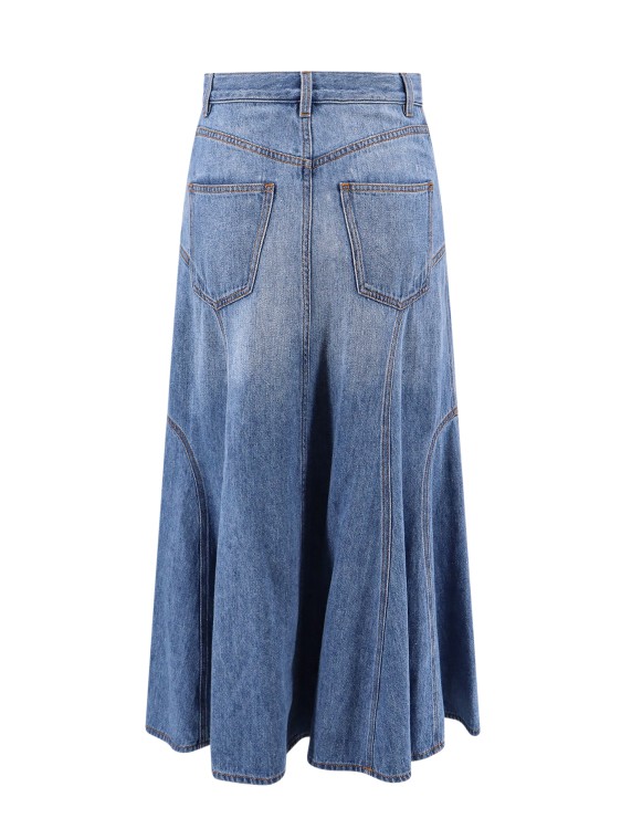 Shop Chloé Denim Long Skirt With Embroidery In Blue