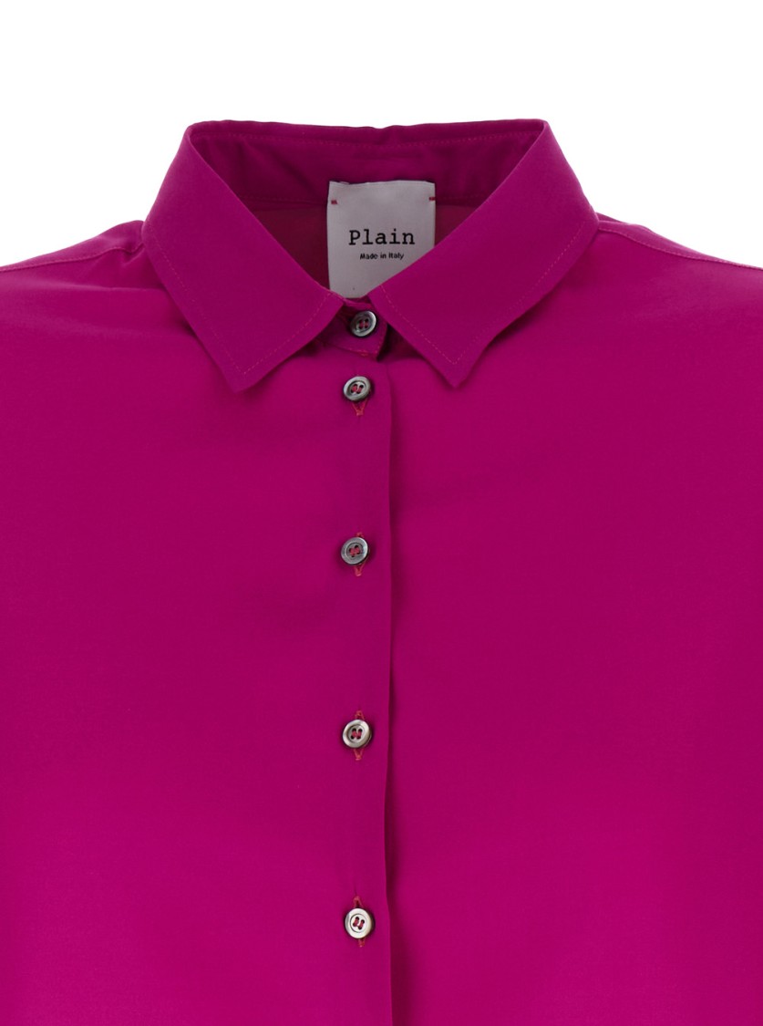 Shop Plain Fuchsia Relaxed Shirt With Mother-of-pearl Buttons In Satin In Pink