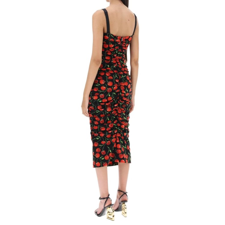 Shop Dolce & Gabbana Cherry Print Jersey Midi Dress In Multicolor