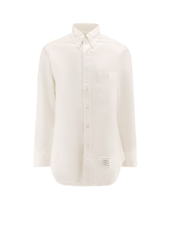 Thom Browne Cotton Shirt With Logo Patch In Neutral