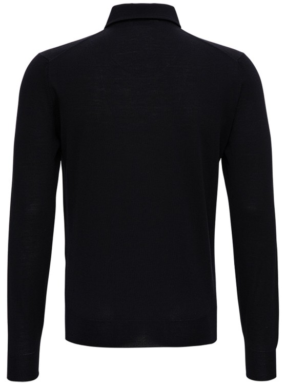 Shop Gaudenzi Long-sleeved Polo In Blue Wool In Black