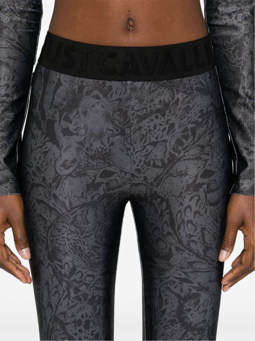 Just Cavalli Leopard-print Leggings In Grey