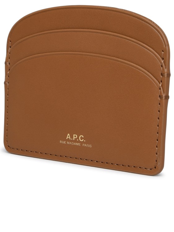 Shop Apc Demi-lune Cardholder In Beige Leather In Brown