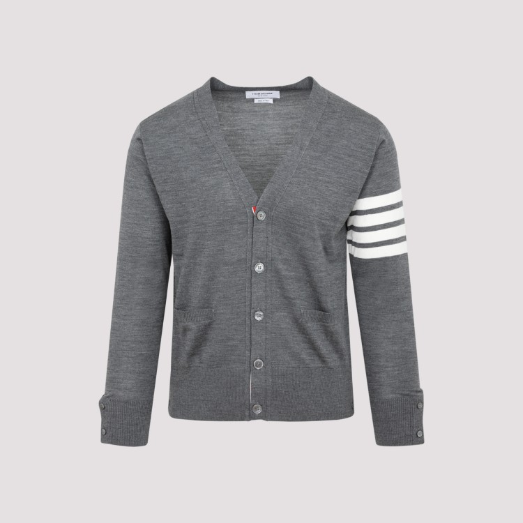 Shop Thom Browne Medium Gray Wool Buttoned Cardigan In Grey
