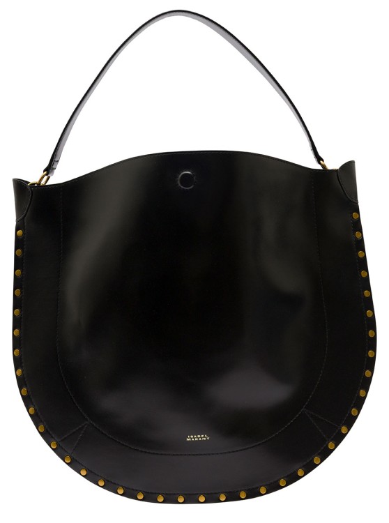 Shop Isabel Marant Oskan Hobo' Black Shoulder Bag With Studs Trim In Leather