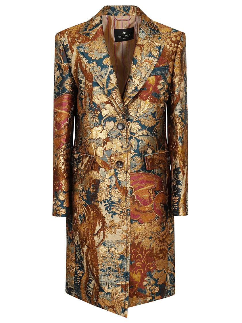 Etro Brocade Single-breasted Coat In Multicolor