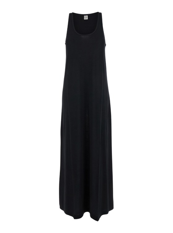 Shop Totême Long Black Dress With Scoop Neck In Jersey