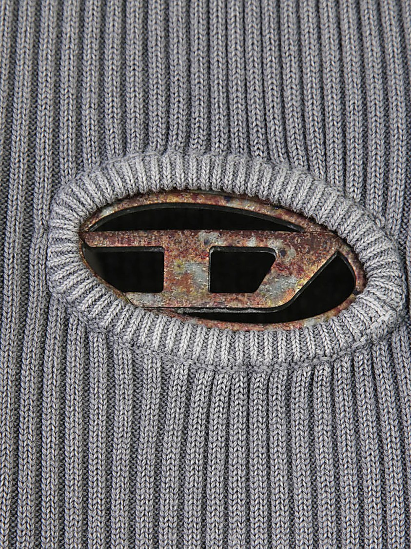 Shop Diesel Ribbed Long Sleeve Sweatshirt With Iconic Logo Detail In Grey