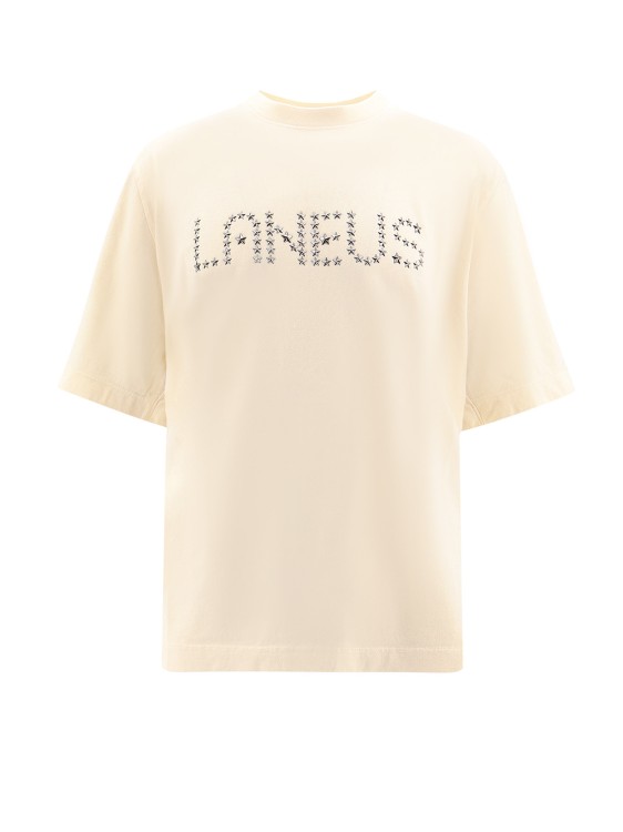 Shop Laneus Cotton T-shirt With Frontal Logo In Neutrals