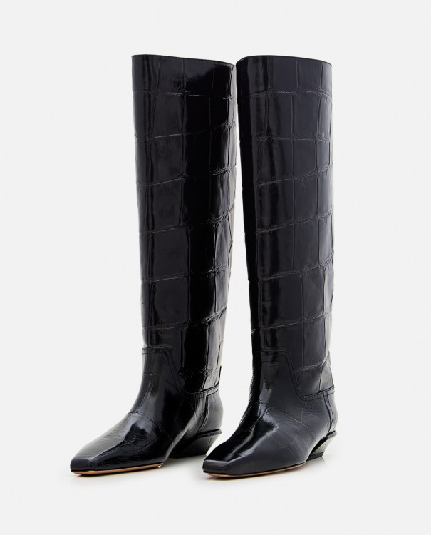 Paris Texas Embossed Croco Leather Bettina Boots In Black