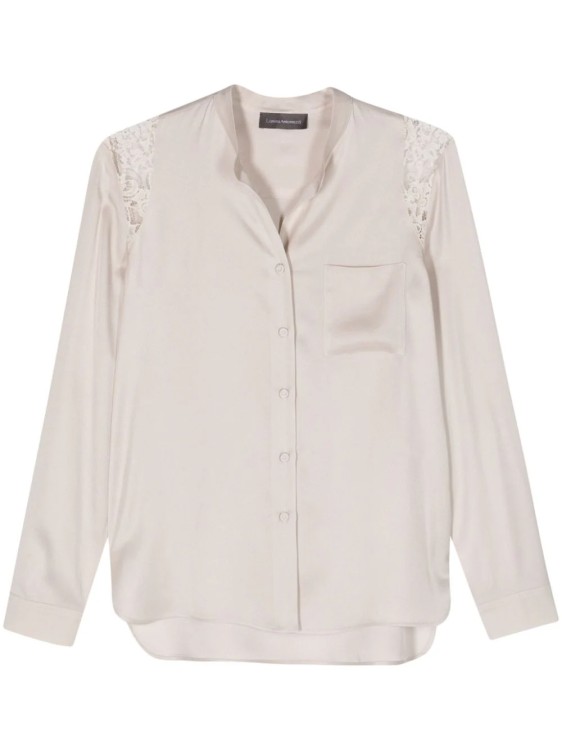 Shop Lorena Antoniazzi Gray Lace-detail Shirt In Grey