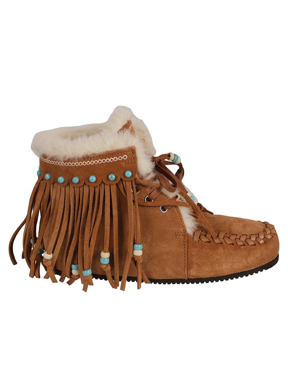 Shop Alanui The Journey Fringed Suede Boots In Brown
