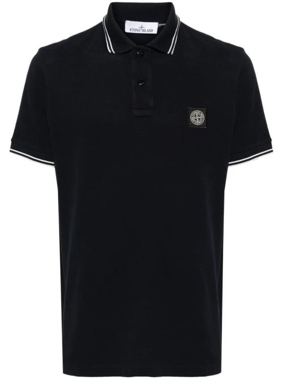 Stone Island Piqué Cotton Polo Shirt In Black