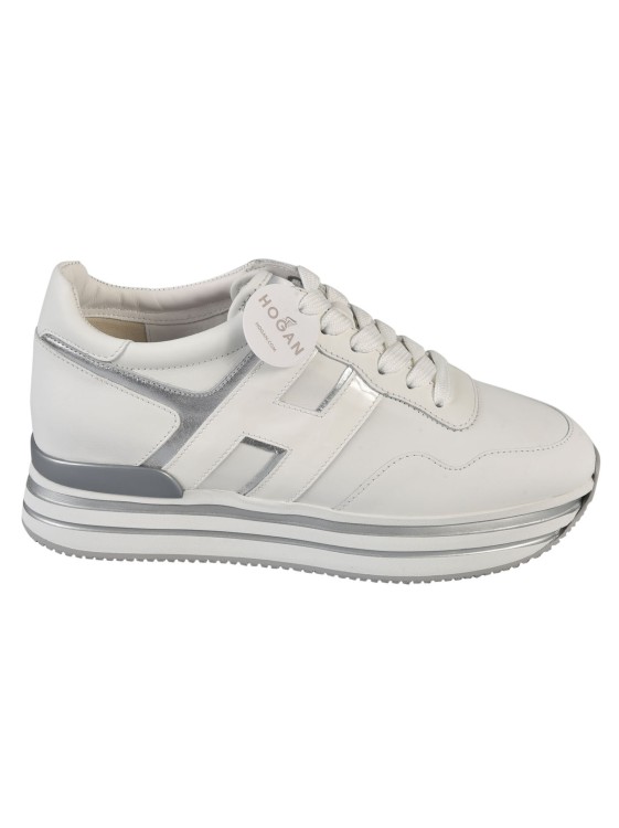 HOGAN WHITE LEATHER SNEAKERS WITH SILVER-TONE LOGO PATCH
