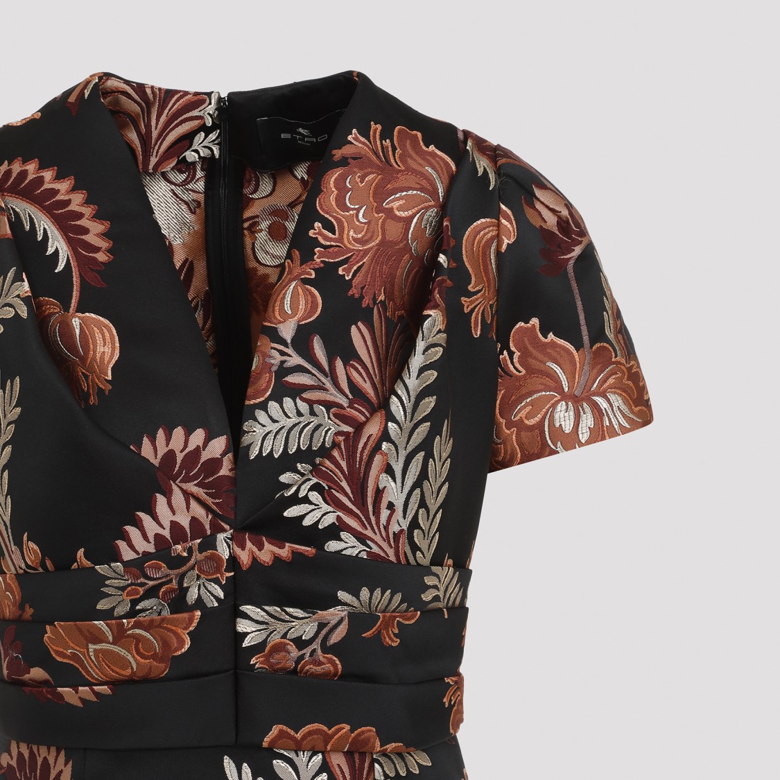 Shop Etro Floral Embroidered Midi Dress With Short Sleeves In Black