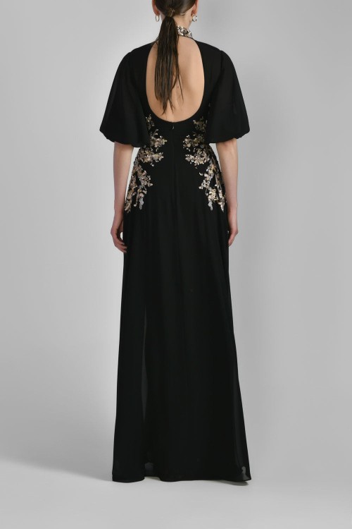 Shop Saiid Kobeisy Long Crepe Georgette Beaded Dress In Black