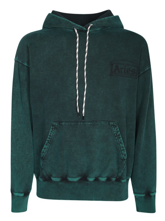 Shop Aries Hoodie With Worn Effect And A Logo Print In Green
