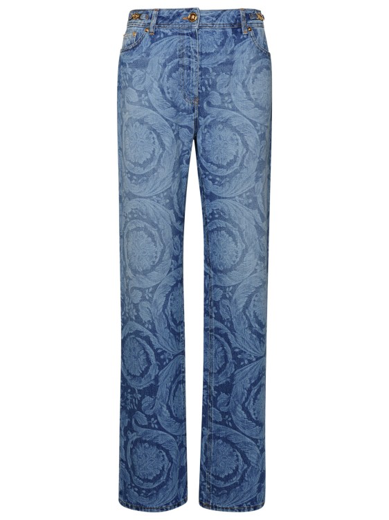 Shop Versace Baroque Blue Cotton Jeans