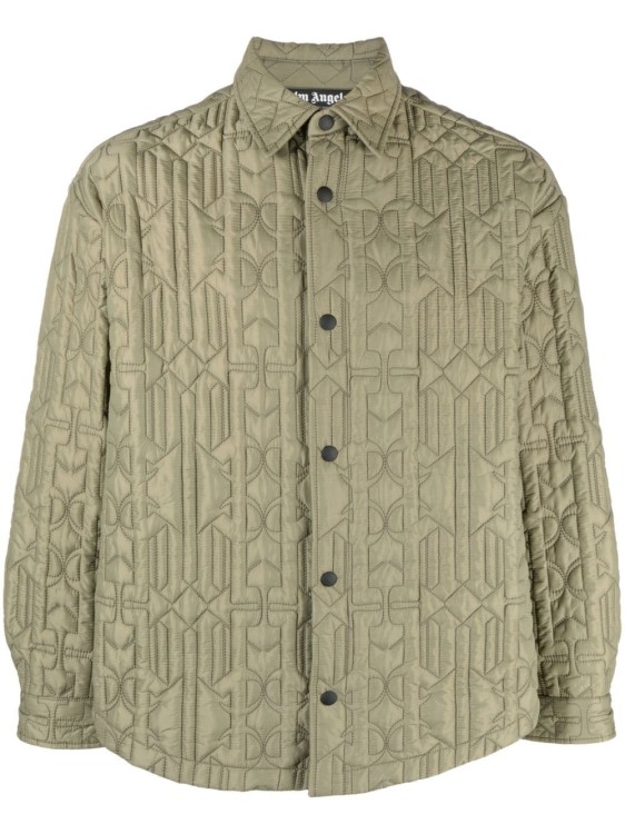 Palm Angels Allover Monogram Khaki Jacket In Grey