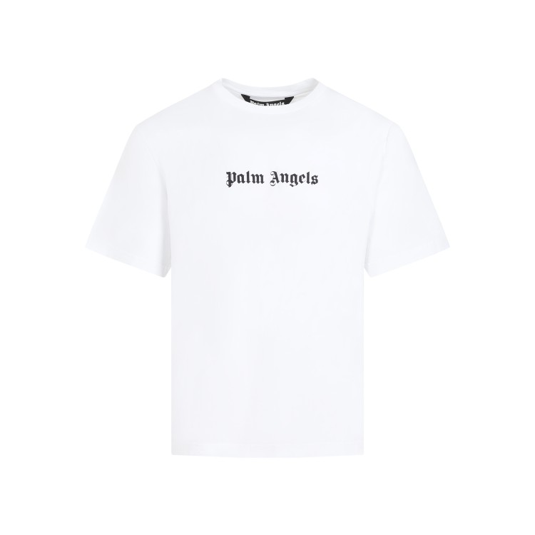 Shop Palm Angels Logo Slim White Black Cotton T-shirt