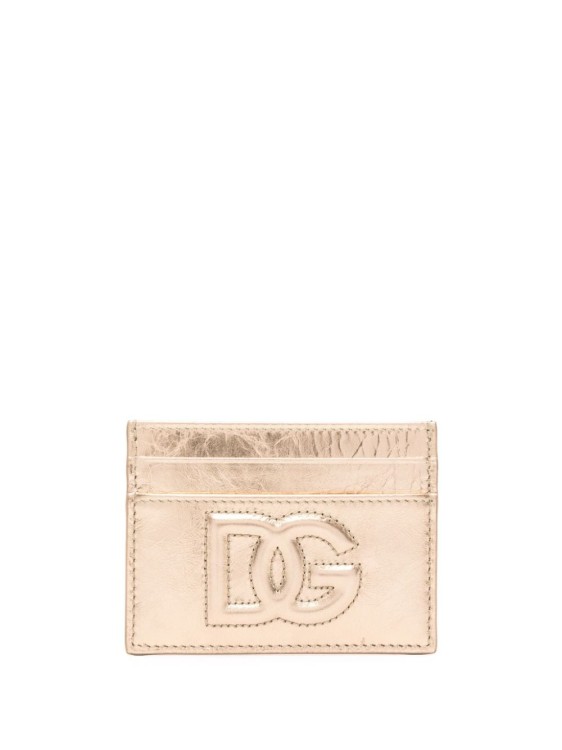 Dolce & Gabbana Embossed-logo Metallic-effect Wallet In Neutrals