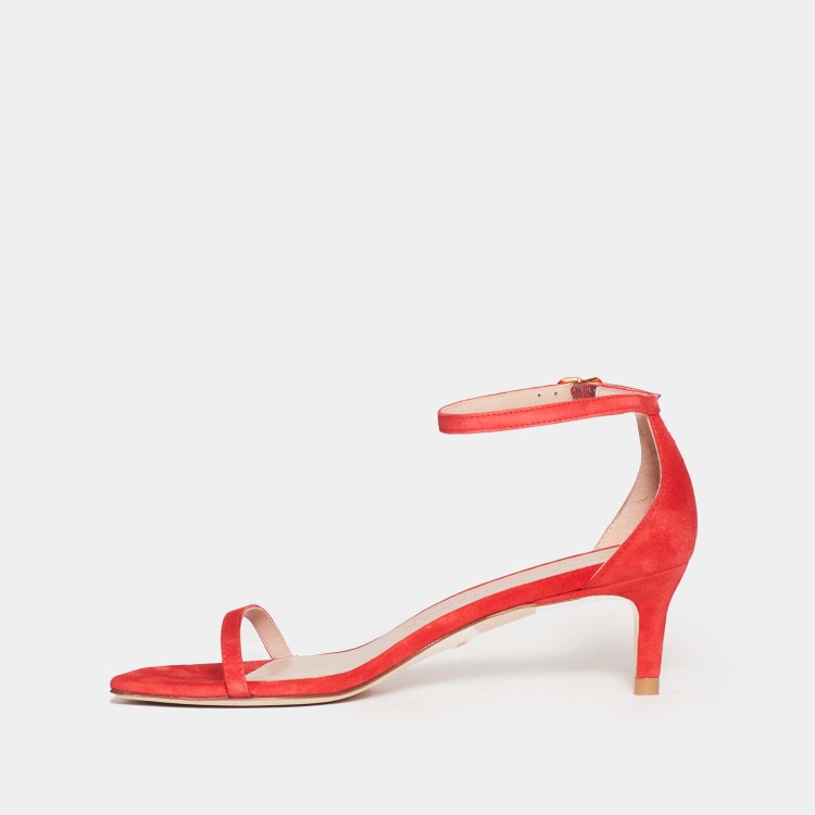 Shop Stuart Weitzman 50mm Heel Sandals In Coral Suede In Red