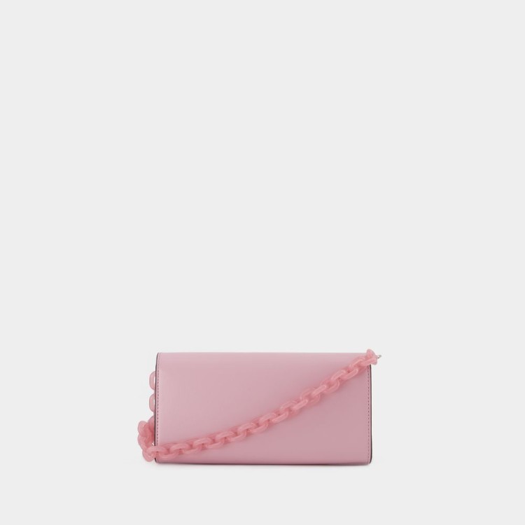 Shop Ganni Banner Envelope Wallet On Chain - Leather - Pink