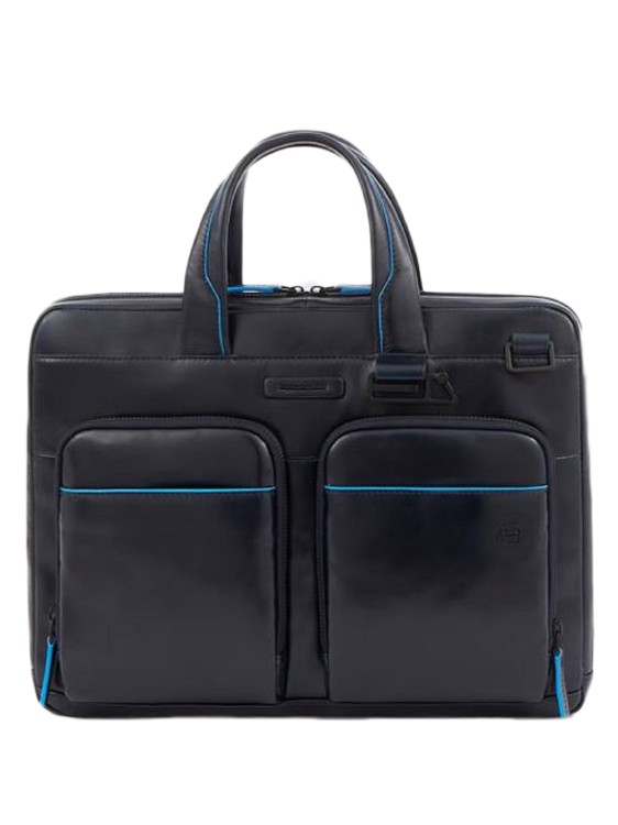 Shop Piquadro Blue Leather Workbook Briefcase With Rfid Protection