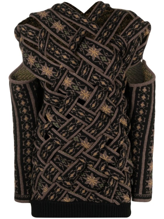 Y/PROJECT BROWN BRAIDED NORWEGIAN SWEATER,9dc60e61-2291-54cd-bf4f-bc48efe90511