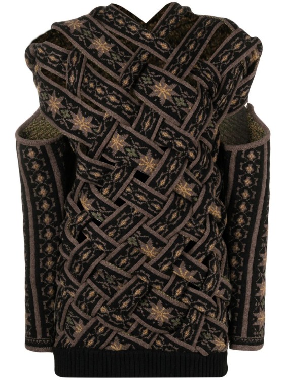 Y/project Pattern-intarsia Knit Cut-out Jumper In Brown