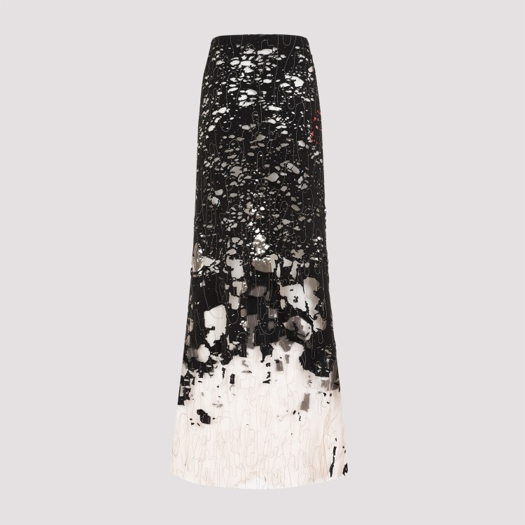 Shop Diesel Deep Black Cotton Lace Long Skirt