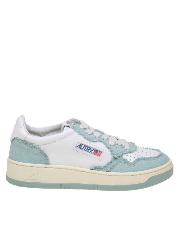 Shop Autry Sneakers In White And Light Blue Leather And Canvas In Grey