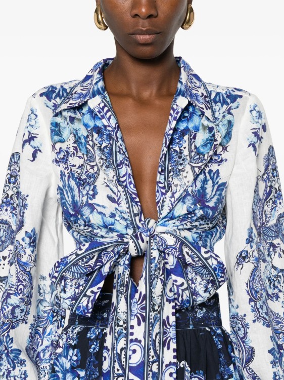 Shop Camilla Blue Glaze And Graze-print Cropped Shirt