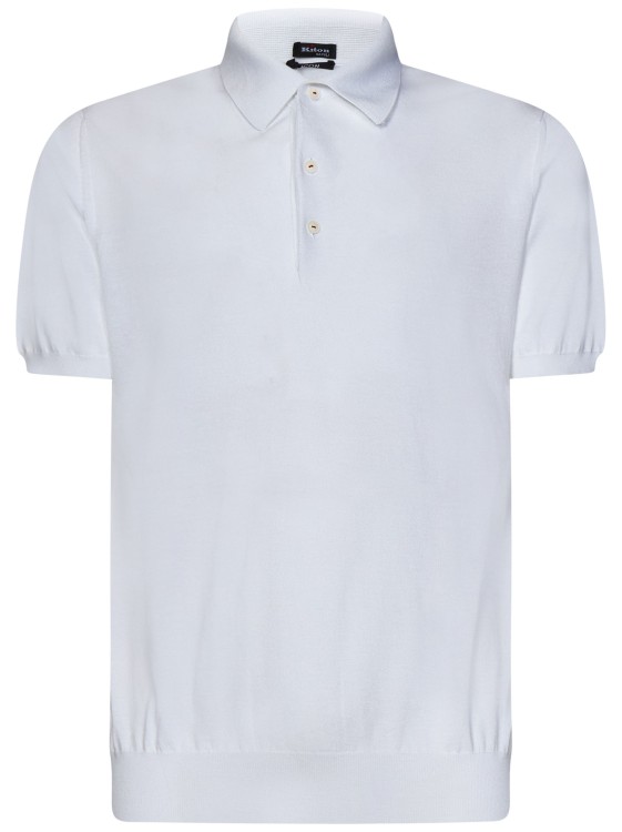 Shop Kiton Short-sleeved White Cotton Knit Polo Shirt