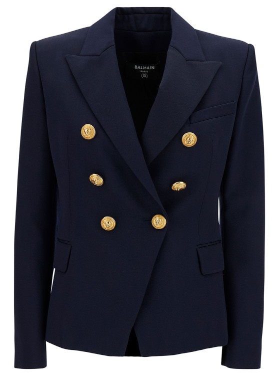 Shop Balmain Blue Double-breasted Jacket In Black