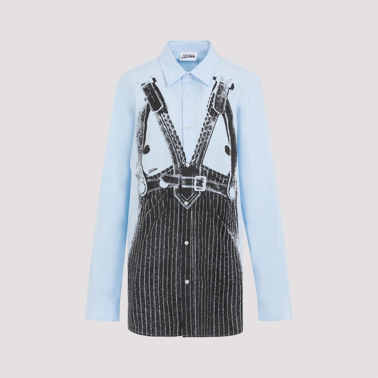 Shop Jean Paul Gaultier Baby Blue And Black Trompe-lœil Cotton Shirt