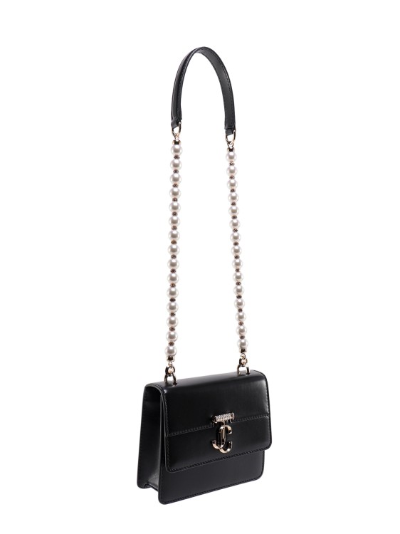 Shop Jimmy Choo Leather Shoulder Bag With Frontal Monogram And Rhinestones In Black