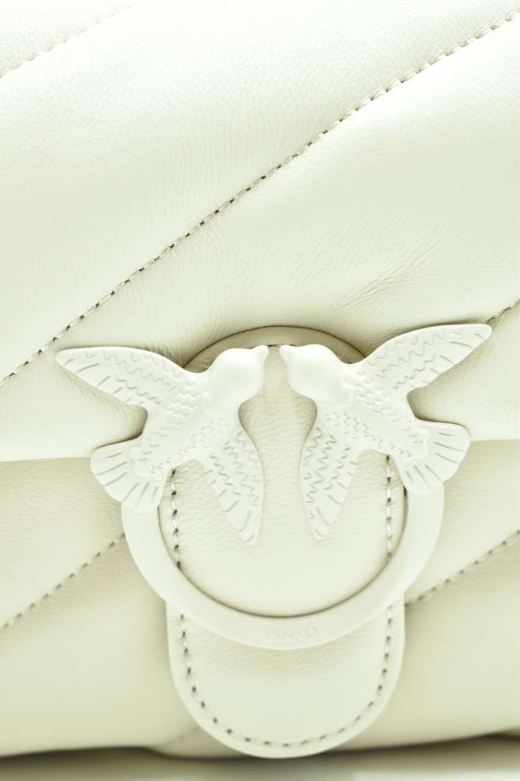 Pinko Leather Shoulder Bag With Intricate Design And Chain Strap In White