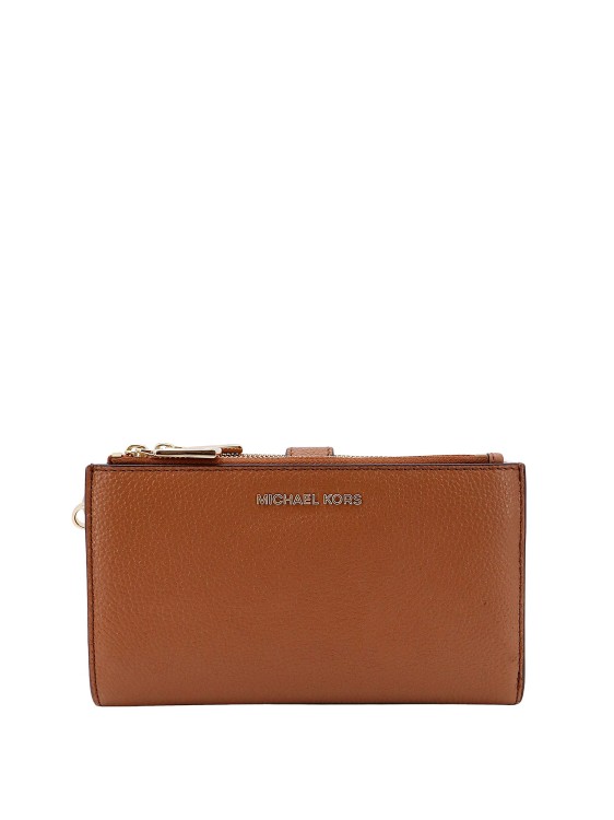 Shop Michael Kors Leather Smartphone Wallet With Metal Logo In Brown